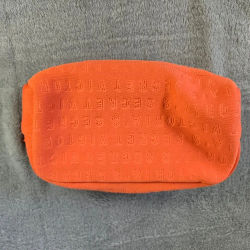 Victorias Secret Neon Orange Embossed Logo Makeup Bag Cosmetic Case Travel Pouch